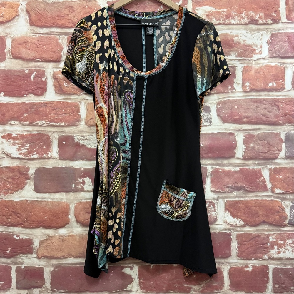 Frank Lyman Top Women's 12 Multicolor Boho Abstract Color Block Tunic Shirt